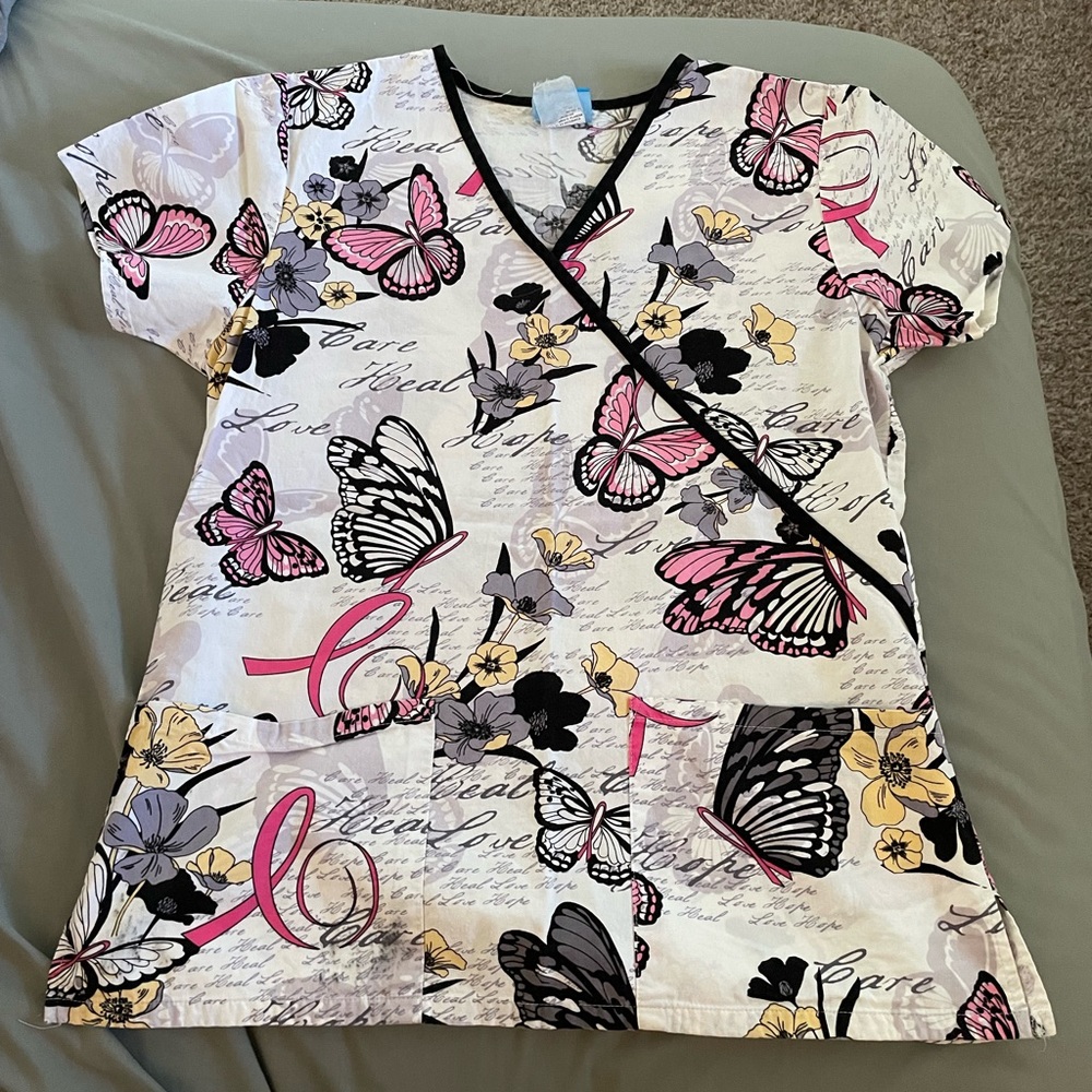 Butterfly Print Scrub Top